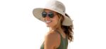 FURTALK Womens Sun Hat with Ponytail Hole Beach Hiking Summer Wide Brim UPF 50+ Outdoor Protection Foldable Bucket Hat Beige, One Size
