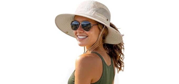 FURTALK Womens Sun Hat with Ponytail Hole Beach Hiking Summer Wide Brim UPF 50+ Outdoor Protection Foldable Bucket Hat Beige, One Size