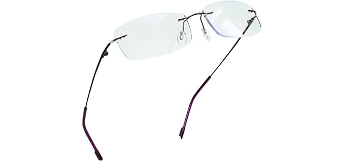 LifeArt Blue Light Blocking Computer Reading Glasses,Men's and Women's Rimless Frame (Purple, No Magnification)