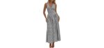 Wenrine Womens Halter V Neck Corset Maxi Dresses Summer Plaid Smocked Dress